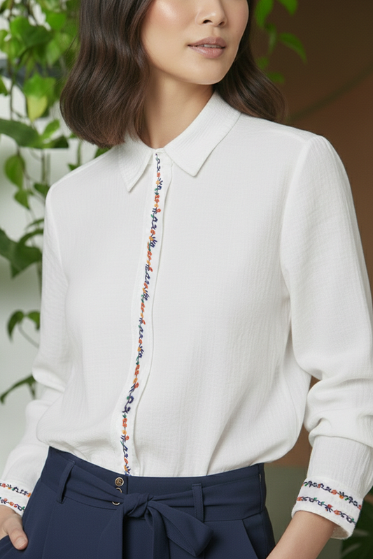 Chemisier JADE brodé en coton bio texturé