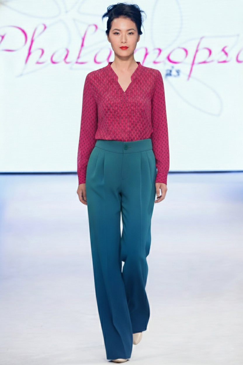 Chemise VENUS - Chemisier pour femme à manches longues en voile viscose graphique rose fushia