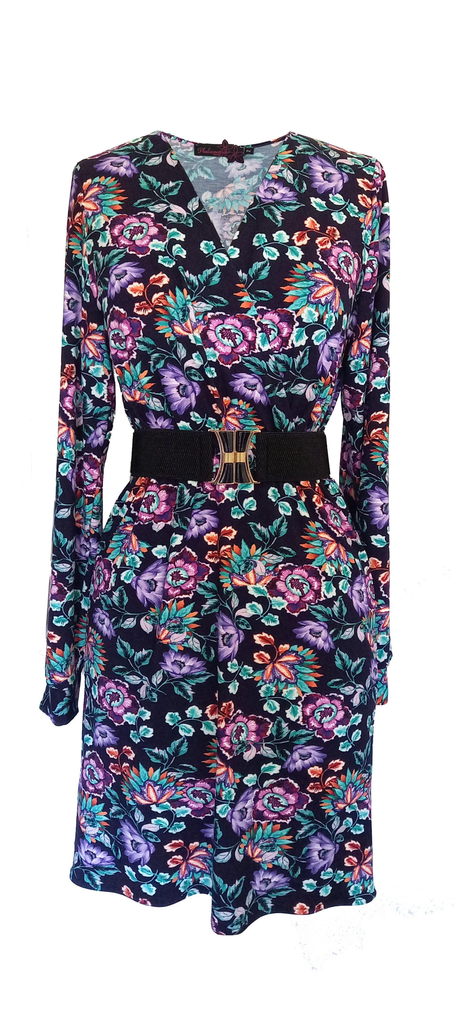 Robe AMELIA purple flowers - Phalaenopsis Paris - robe à manches longues imprimée de fleurs violet