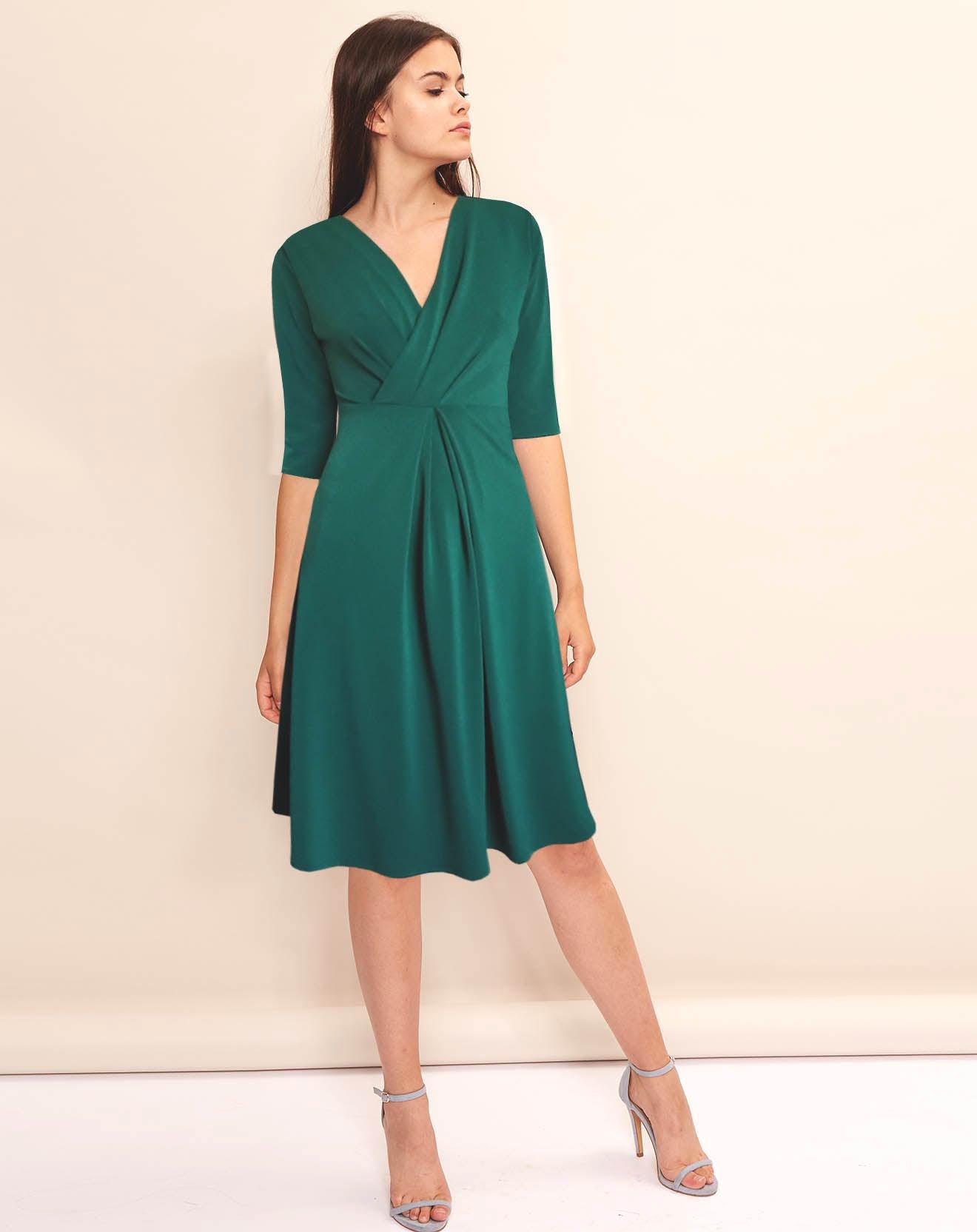 Robe ELISE vert - Phalaenopsis Paris - Robe verte en maille évasée, robe mi saison, tailoring femme
