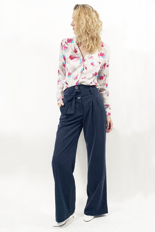 Pantalon LULU modal - Phalaenopsis Paris - Pantalon large taille haute gris en modal