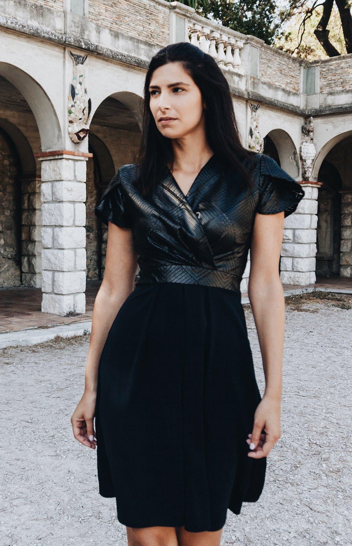 Robe XENA - Phalaenopsis Paris - robe couture en cuir noir, robe habillée, robe chic et élégante