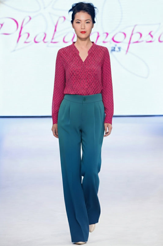 Chemise VENUS - Chemisier pour femme à manches longues en voile viscose graphique rose fushia