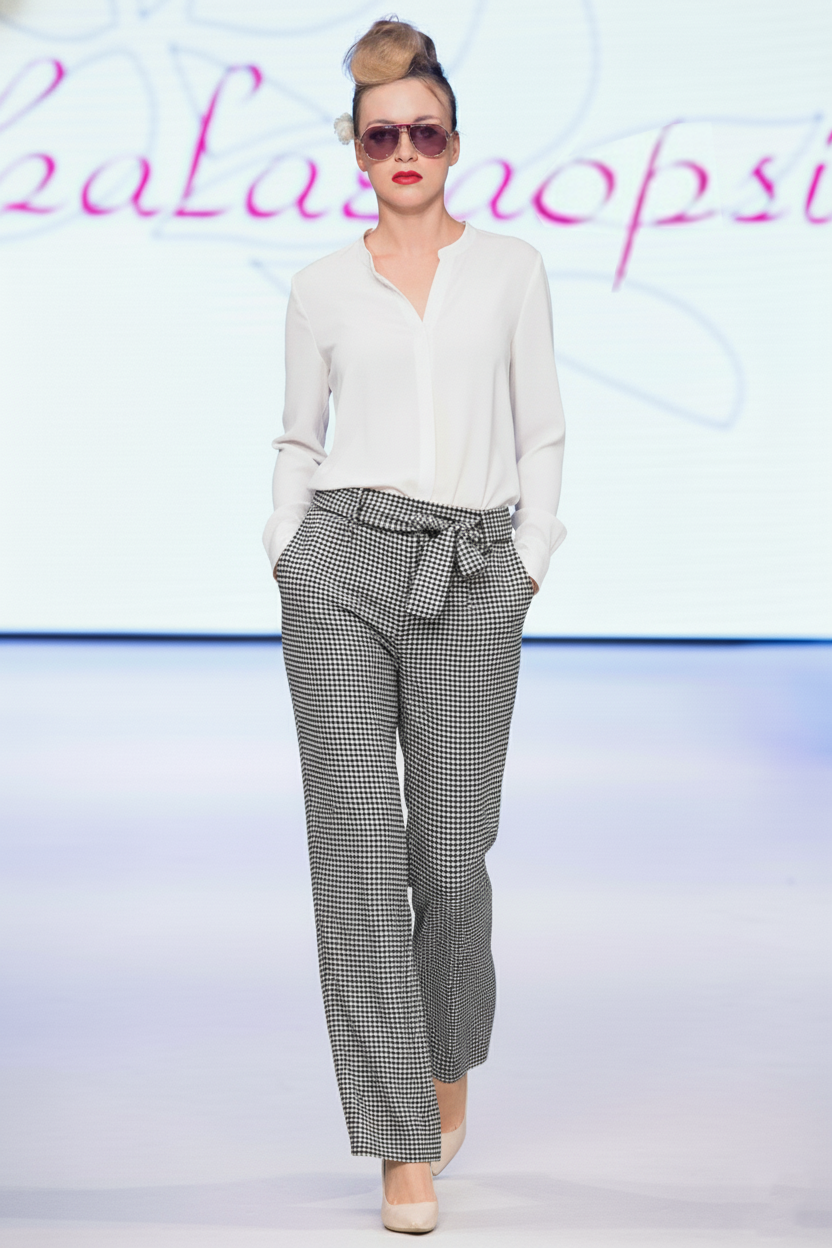 Pantalon LULU pied de poule noir et blanc en polyester recyclé éco-responsable