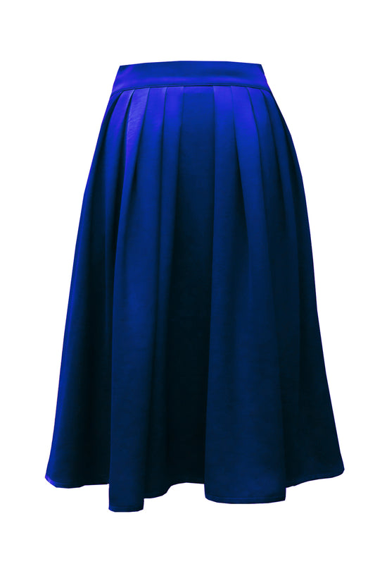 Jupe LEA satin - jupe à plis pour femme longue unie bleu roi
