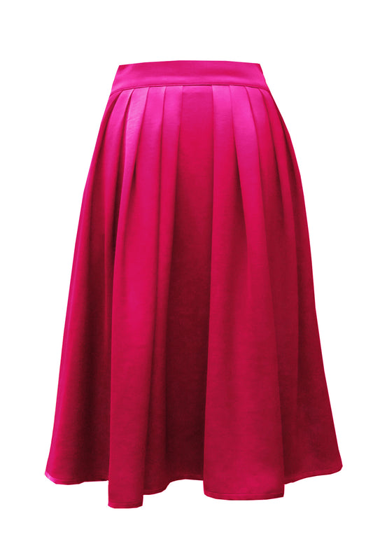 Jupe LEA satin - jupe à plis pour femme longue unie rose fushia