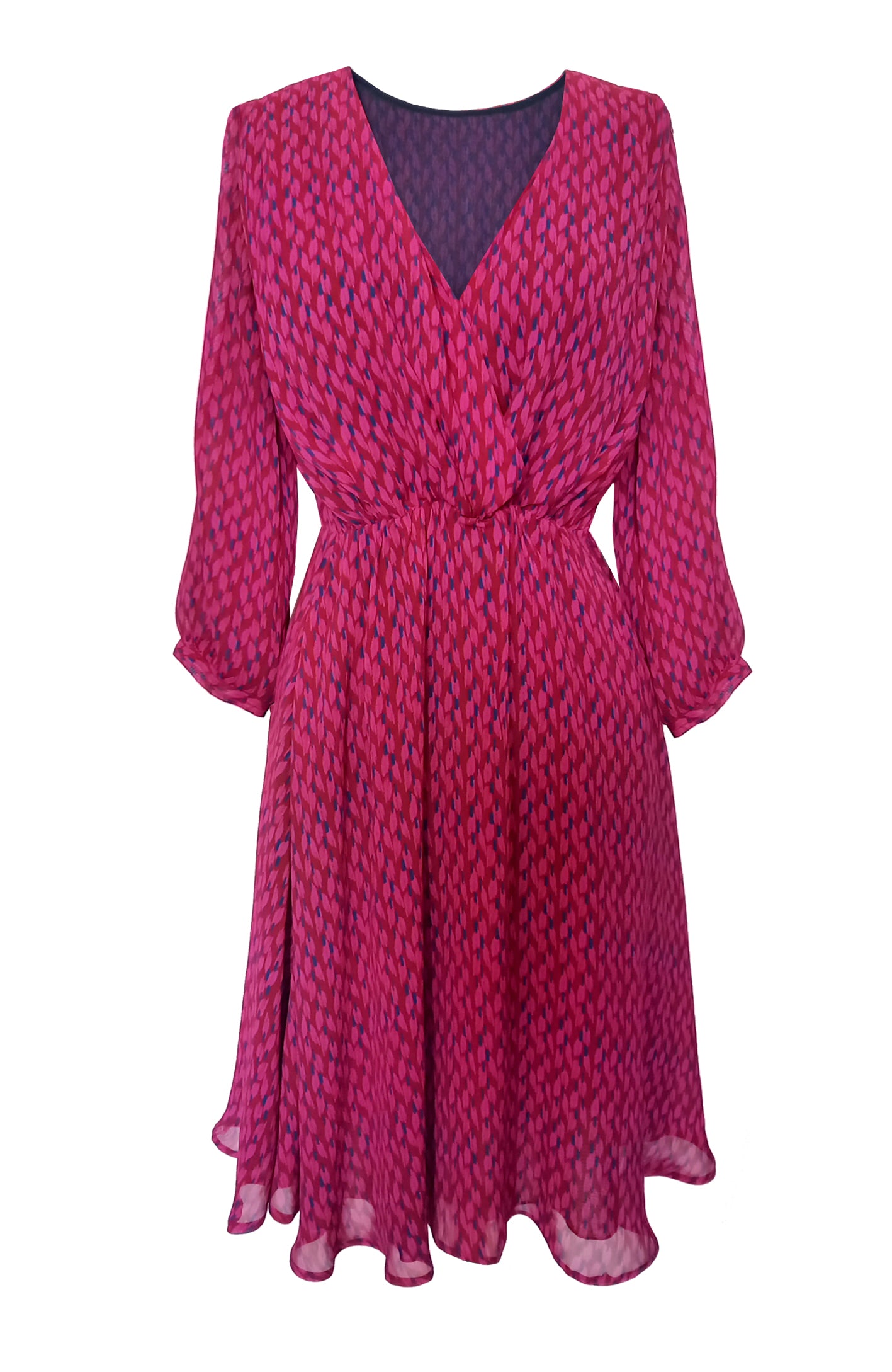 Robe AZALEE - Robe pour femme évasée à manches trois-quart imprimée fushia