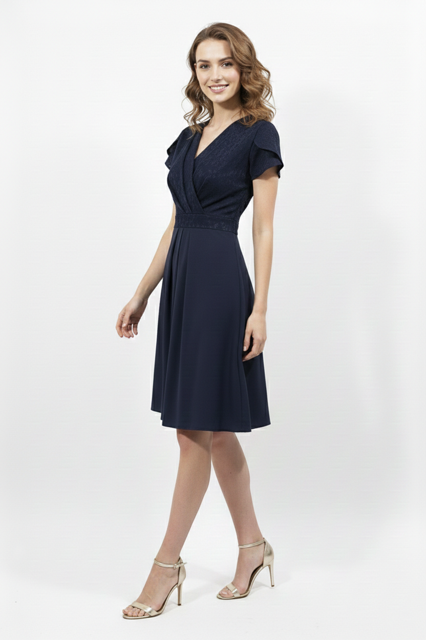 Robe Xena bleu marine bi-matières en polyester recyclé