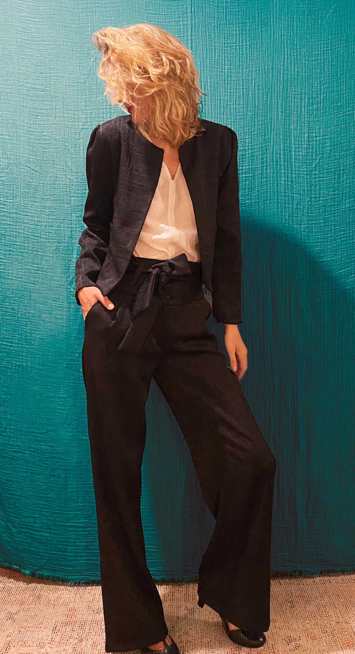 Pantalon LULU borneo- Pantalon tailleur pour femme taille haute en jacquard stretch noir