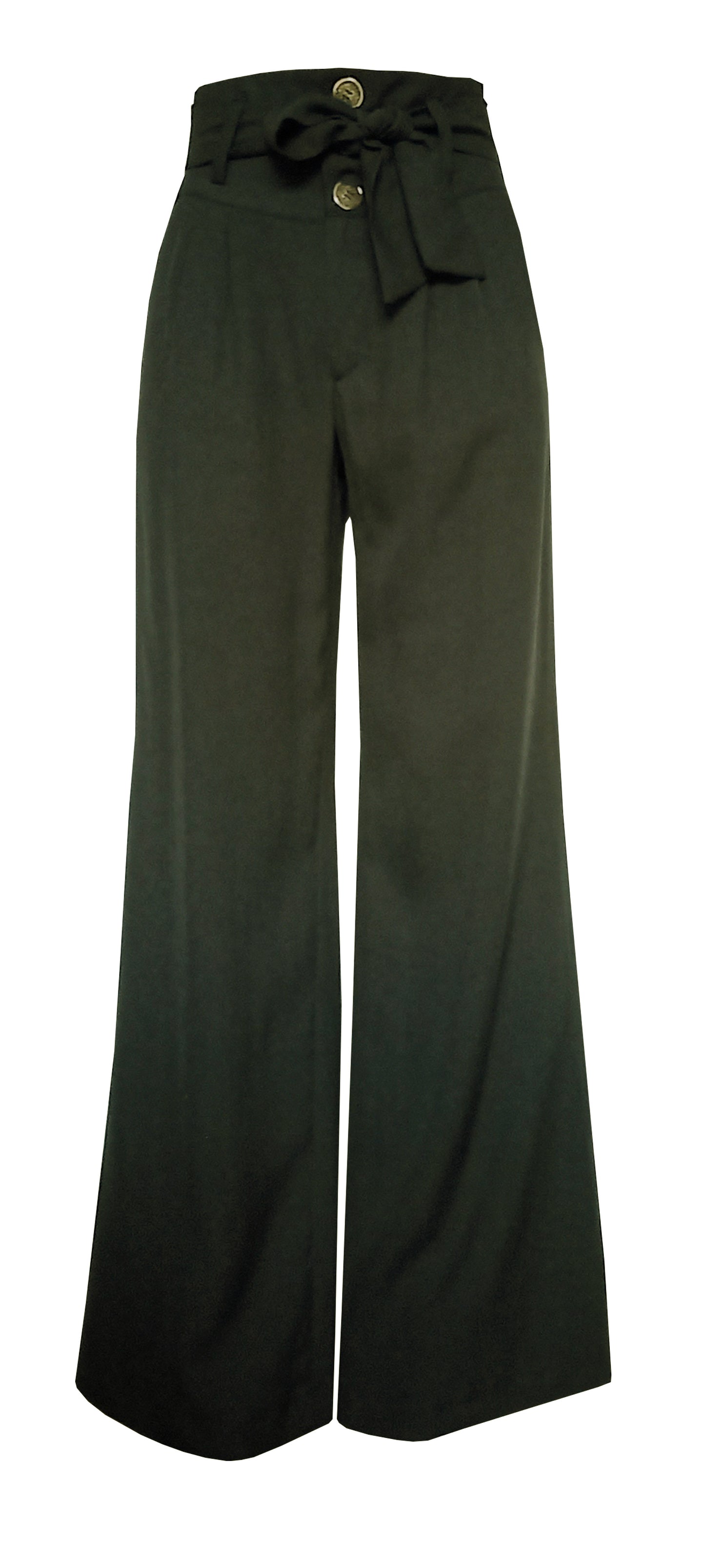 LULU madalena - Pantalon large taille haute en viscose piqué kaki 