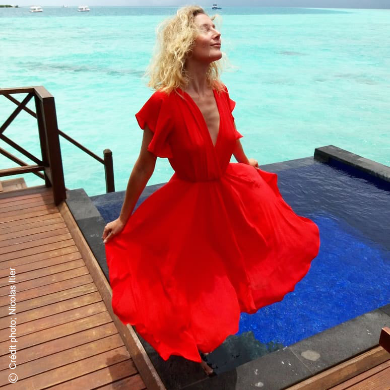 Robe EVA rouge - Phalaenopsis Paris - Robe rouge évasée chic, robe mariage, robe habillée, robe de star
