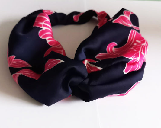 Headband en tissu recyclé - Phalaenopsis Paris - bandzau pour cheveux bleu et rose