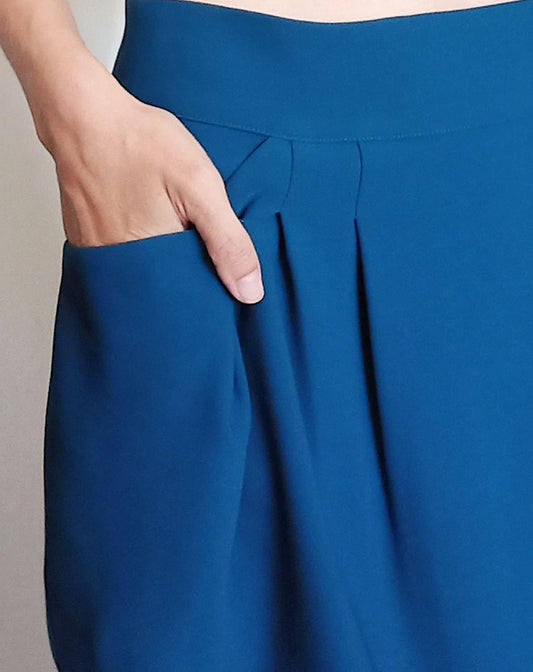 Jupe Darling canard - Phalaenopsis Paris - Jupe midi pour femme fluide bleu canard à poches forme tulipe, jupe verte, jupe vert canard